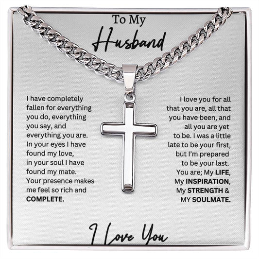 To My Husband, I Love You - Personalized Artisan Cross Necklace 1