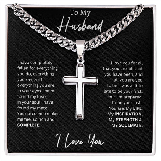 To My Husband, I Love You - Personalized Artisan Cross Necklace 2