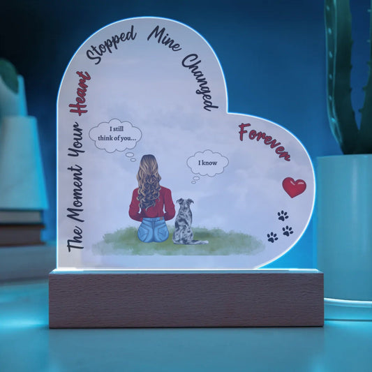 Dog Memorial Heart Plaque with LED Base